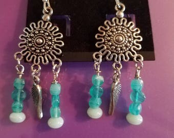 Blue wings beaded dangle earrings