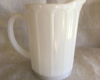 Vintage Hazel Atlas White Milk Glass Pitcher Carafe Beverage Service Cottage Chic Farmhouse Style
