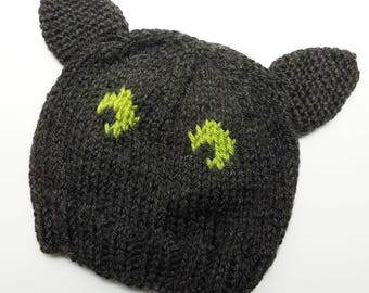 Baby Halloween Costume - Baby Cat Hat - Black Cat Costume - Toddler Cat Outfit - Halloween Hat - Baby's First Halloween - Knit Cat Hat