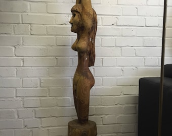 Large solid wood woman sculpture 141cm H