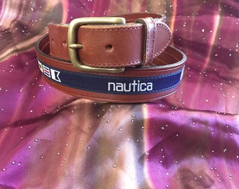 Nautica belt, leather, brass buckle, 1980, 1990