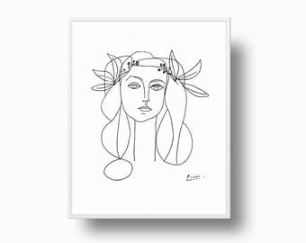 Picasso Girl Print, Picasso Peace, Picasso Poster, Picasso Drawing, Minimalist Print, Picasso Contemporary Line Art, Picasso Face of Peace