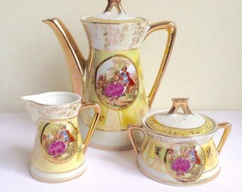 Vintage Demitasse Coffee Tea Pot with Sugar Bowl and Milk Jug