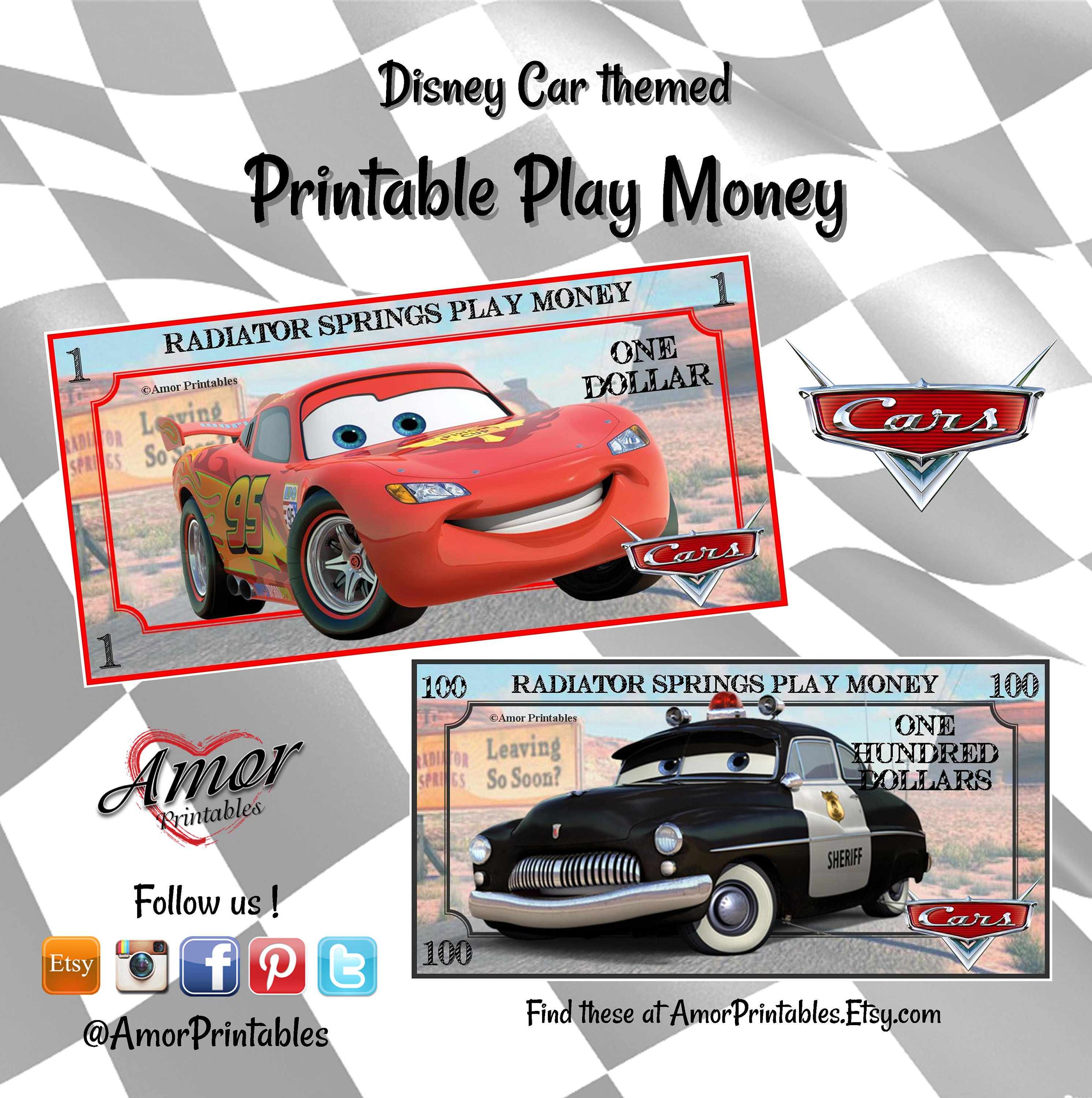 play money disney cars printable play money party