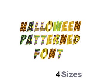 Halloween Pattern - Machine Embroidery Font - 4 Sizes, Lettering, Letters, Alphabet, Font Set, Child Font, Holiday Font, Patterned Font