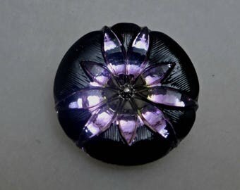 Czech glass button - black, purple - 27mm