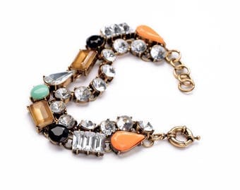 Bracelet double rangée pierre en pâte de verre vintage