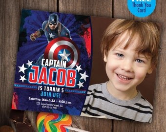 Captain America Invitation and free thank you card, Printable Invites, Superheroes Birthday invite, any age, Captain America Invitations