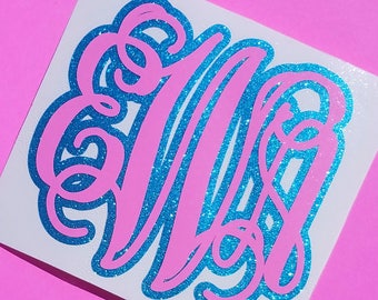 Cotton Candy Monogram Decal | Glitter Monogram Decal | Vine Monogram Decal | Car Monogram | Computer Monogram | Preppy Monogram