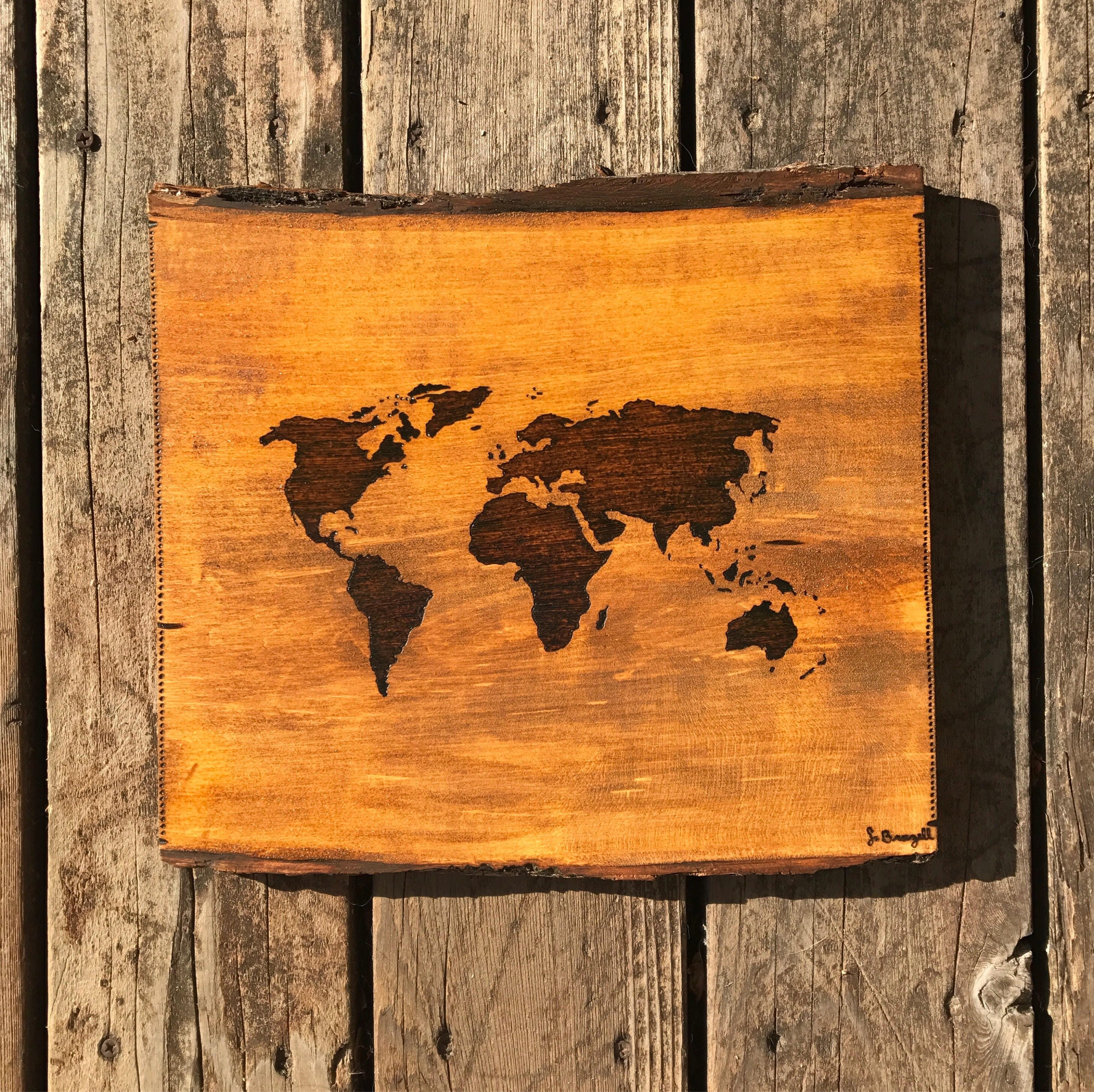 Wood Burned World Map