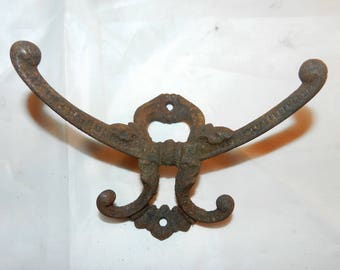 Coat + Hat hook - Vintage heavy duty Cast Iron Decorative Victorian style Double Hook - Hall Tree Hook - 5 5/8" wide 46-42