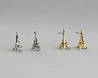 Dimensional Eiffel Tower Stud Earrings / eiffel tower studs, paris earrings, landmark earrings, famous city jewelry / E0-30