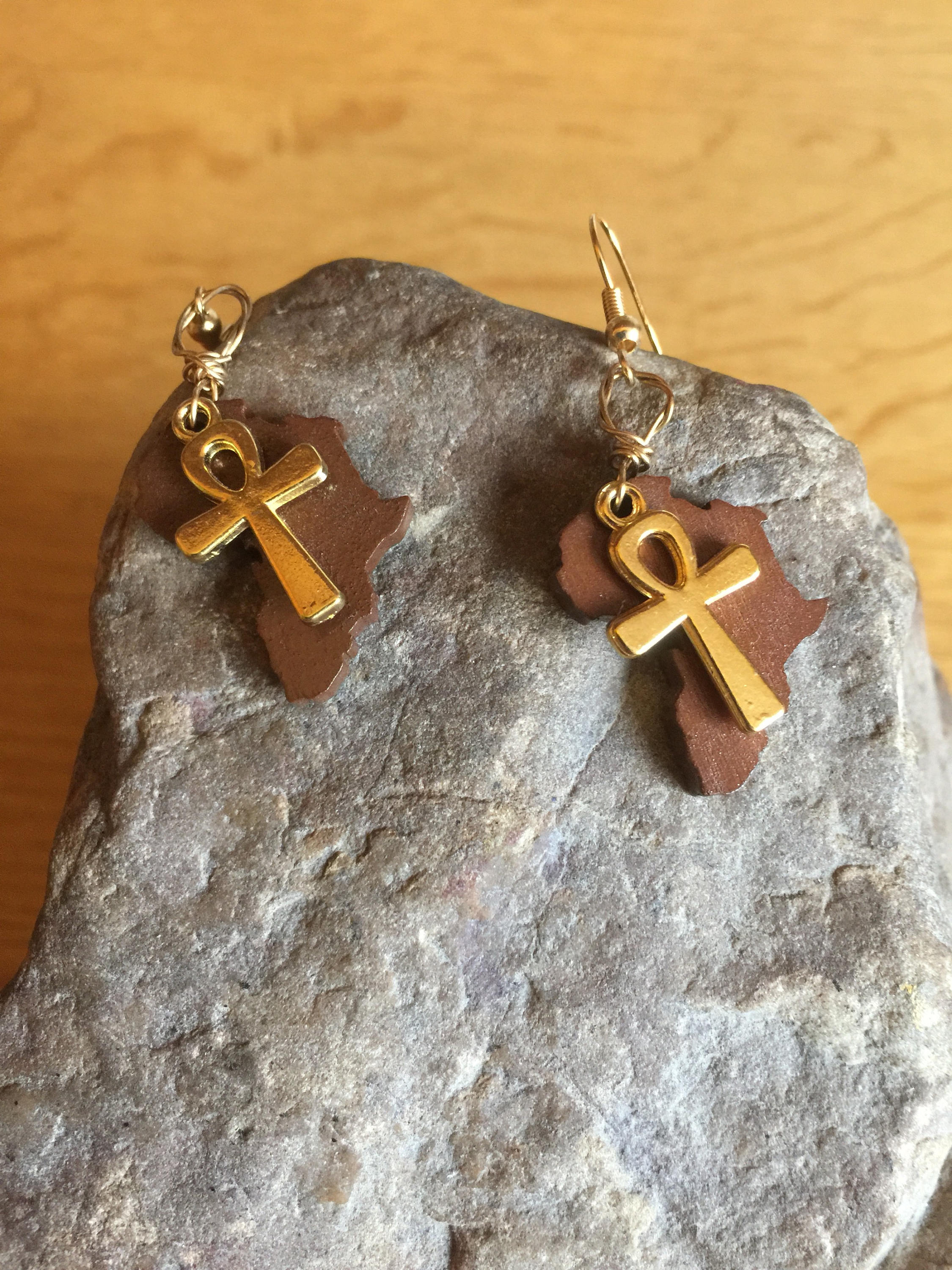 African Earrings Ankh Jewellery Wooden Earrings Africa Map