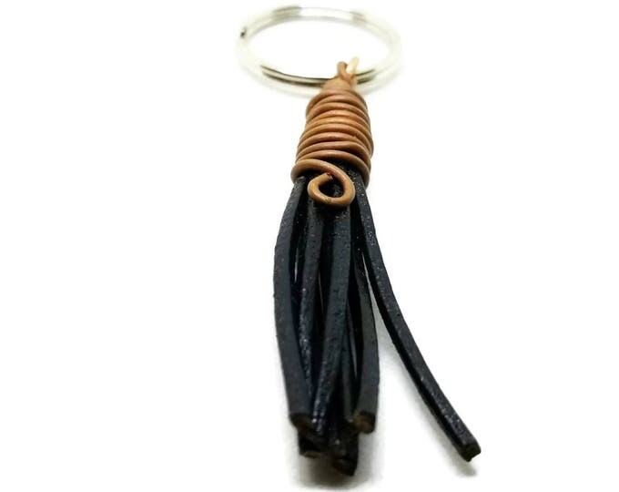 Copper Wrapped Leather Tassel Keychain, Leather Key Chain, Copper Key Chain, Unique Birthday Gift, Stocking Stuffer, Gift for Her