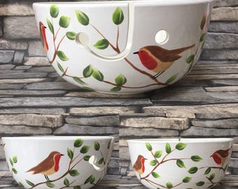 yarn bowl, robin, knit, knitting, crochet, crocheting, gifts for her, Mother's Day, yarn, wool, wool bowl