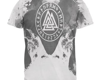 T-shirt Viking Corbeaux D'Odin Huginn Et Muninn - 100% Coton - Taille Unique Unisexe - OFFERT : Porte-clés !