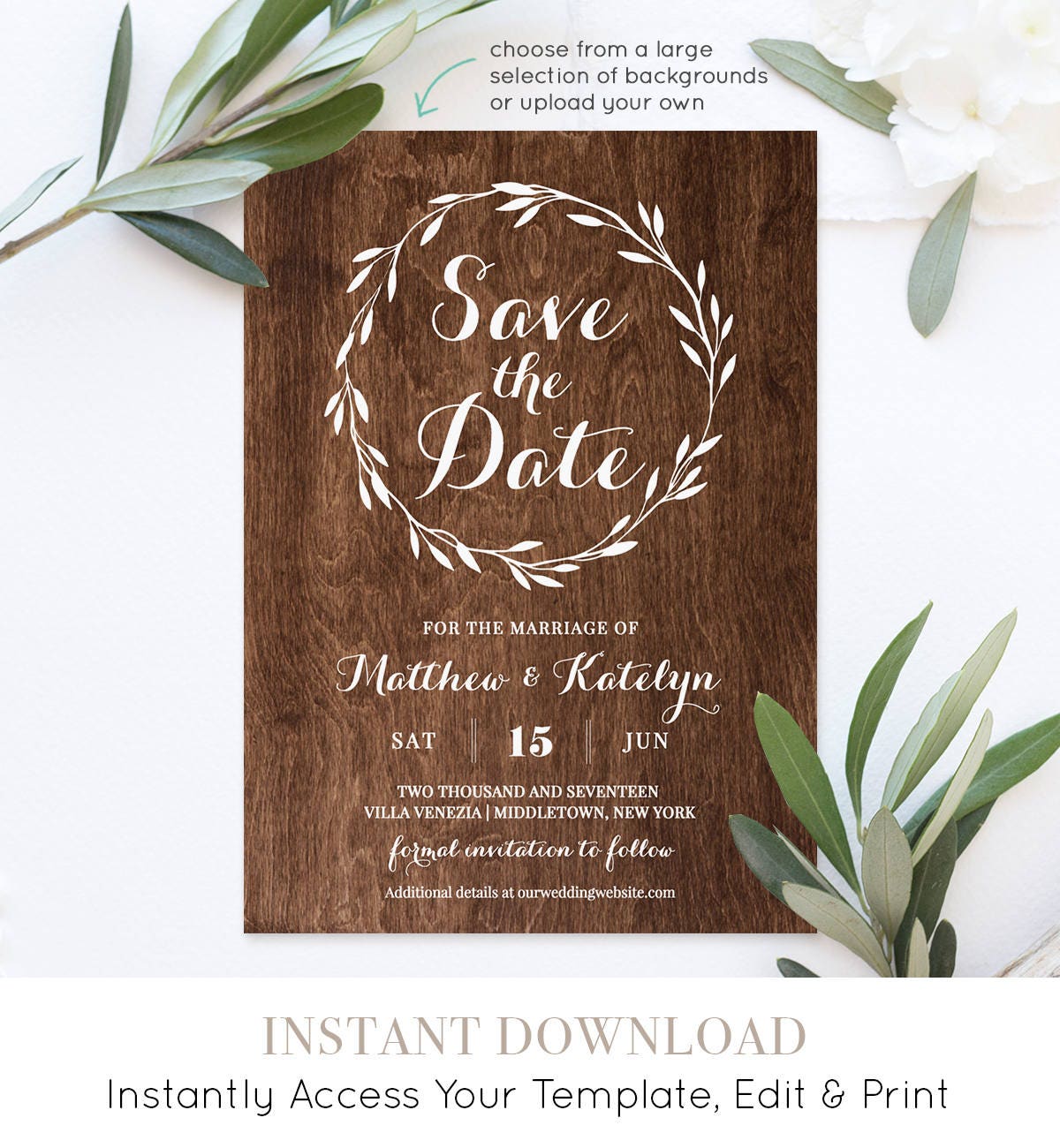 Rustic Save the Date Template, Instant Download, DIY Kraft, Printable