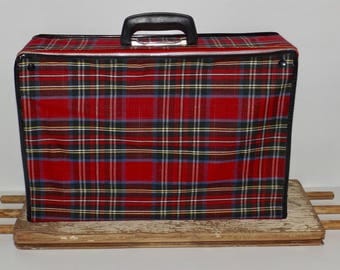 Red plaid suitcase,tartan vintage train case,folding,collapsible luggage,soft suitcase,overnight bag,18"x12",soft fabric,sturdy handle