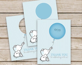 Blue Elephant Baby Shower EOS Lip Balm Favor Card - Elephant Thank Cards - Printable Instant Download - Blue Elephant Lip Balm Favor Cards