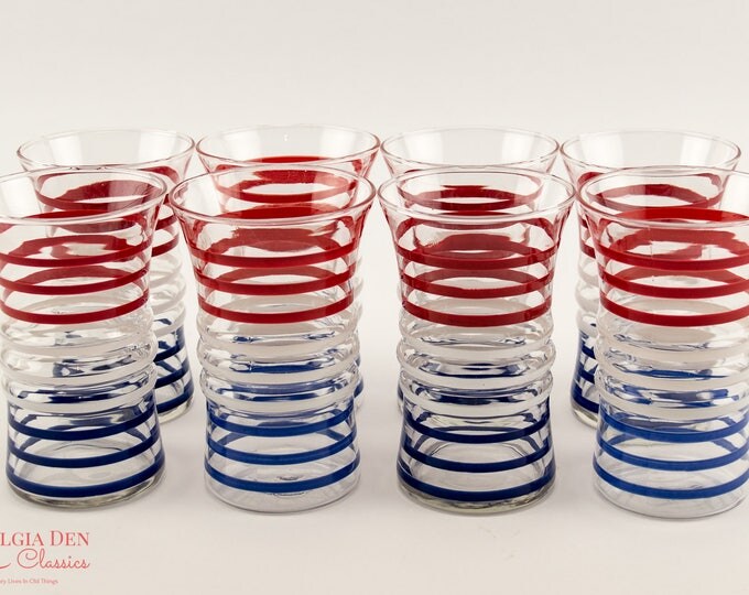 Anchor Hocking Art Deco Tumblers | Red White And Blue Tumblers | 1938-1944 | Betsy Ross Glass Set