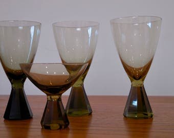 Mid Century Faceted Smoked Glass Tumblers