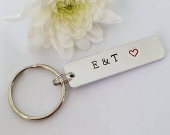 Couple Keyring, Hand Stamped Keyring Keychain, Boyfriend Gift, Girlfriend Gift, Valentine's Gift, Initial Keyring, Wedding, Anniversary Gift