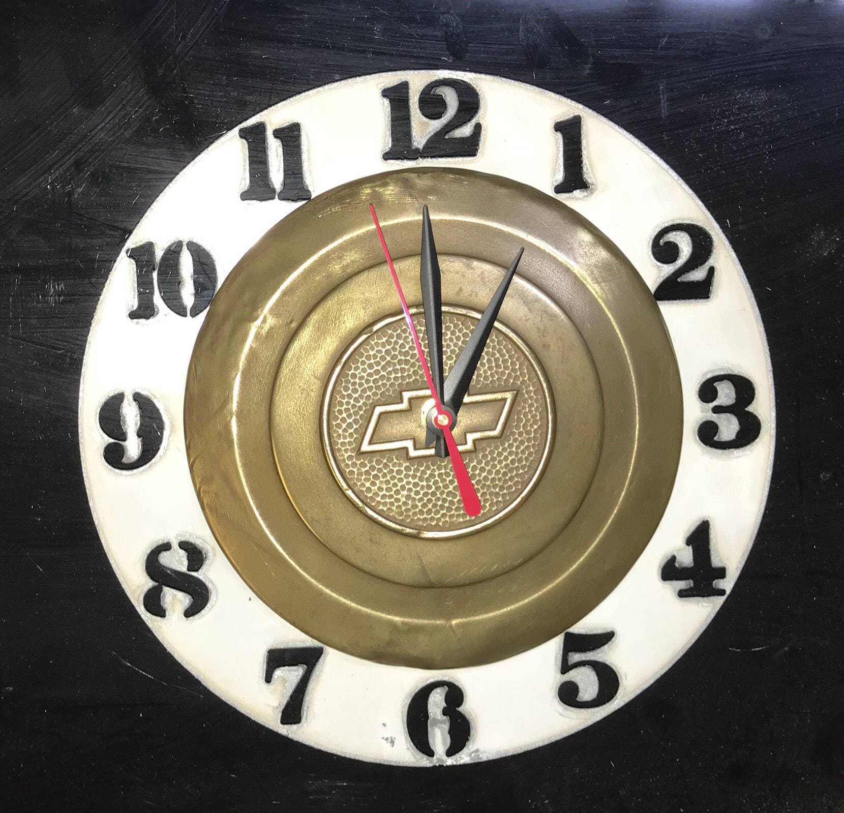 Upcycled Vintage Chevy hubcap clock / Chevrolet / Master