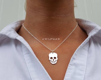 Skull necklace, skull jewelry charm, Big skull necklace, human skull jewelry, dainty skull, sugar skull pendant, silver skull pendant charm