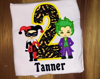 Joker and Harley Quinn Personalized DC Super Girls and Villian Birthday Shirt