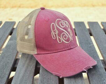 Monogrammed Trucker hat, Monogrammed baseball cap, Distressed Trucker Cap, Womens Hat, Monogram Trucker cap, Trucker hat, Gifts for women