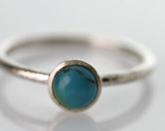 Turquoise December Birthstone 4mm, 5mm and 6mm Stackable Sterling Silver Ring