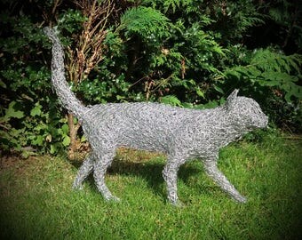 Handmade chicken wire Cat sculpture