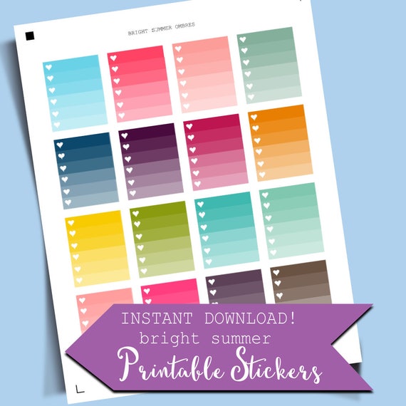 ON SALE Colorful Summer Stickers Full Box Ombre Checklist Stickers Printable Sticker Erin Condren Sticker Digital Stickers Cute HP Stickers