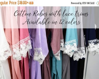 SUMMER SALES Bridesmaid robes, cotton robe, Bridesmaid gift, cotton lace robe, bridal party robe, personalized robes, bride robe, maid of h