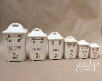 3 Pots à épices Vintage En Céramique Farine Sucre Café - Neuf, Sans Marque