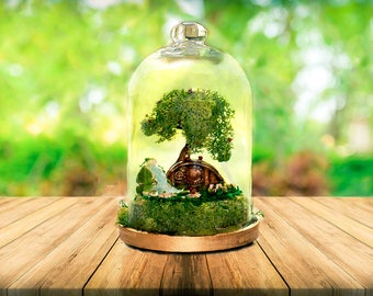 Hobbit House, Terrarium, Moss terrarium, Fairy garden, glass cloche dome, bell jar, Terrarium Kit, Display Jar Terrarium