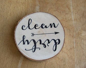 Clean Dirty Dishwasher Sign, Dishwasher Magnet, Dishwasher Sign, Clean Dirty Magnets, Rustic Wood Magnet, Kitchen Decor, Reversible Sign