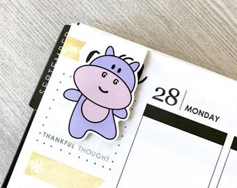 Kawaii Hippo Magnetic Bookmarks, Planner Page Markers