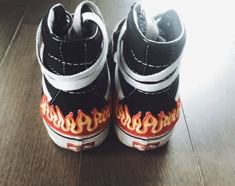 Vans - Custom Vans - Vans Sk8 Hi - Flame Vans - Flame Patch Vans - Patch Vans - Custom Shoes - Patch Shoes - Flame Shoes - Customized Shoes