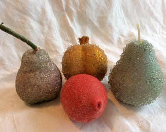 Vintage artificial frosted and sequin fruit decor