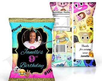 Emoji Chip Bags, Emoji Party Bags, Custom Emoji Treat Bags, Emoji Party Chip Bags, Printed Favor Bags, Custom Goody Bags, Custom Chip Bags