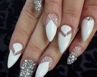 White negative space gel nails • false nails • gel press ons • fake nails • nails • press on nails •