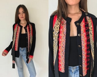 Vintage 80s Gucci-esque Printed Scarf Cardigan