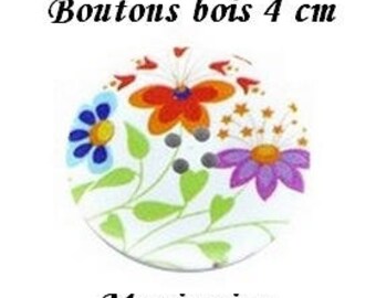 2 buttons wood flower 4 cm