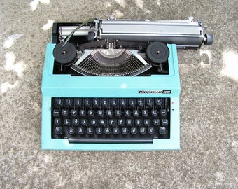 Vintage Working Typewriter Maritsa Blue Portable Typewriter Original Case