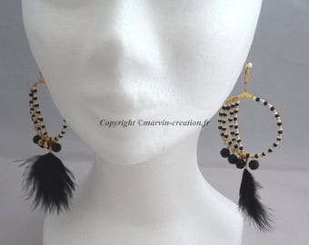 Earrings feathers and beads