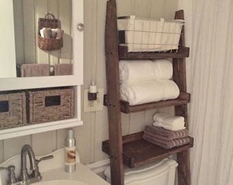 Over the Toilet Ladder Shelf (choose color and width of shelf trays), Bathroom Storage, Leaning Ladder Shelf, Toilet Shelf, Toilet Storage