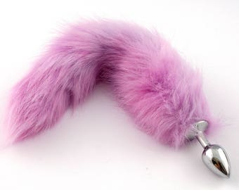 Kitten play tail butt plug. Beautiful hand dyed in purple to create this custom kitten play tail - MATURE bdsm tail