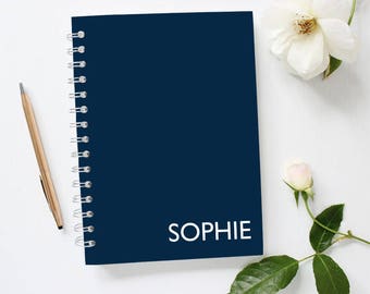 Custom Name Notebook, Navy Notebook, Personalized Notebook, Monogram Notebook, Personalized Spiral Notebook, Navy Notebook