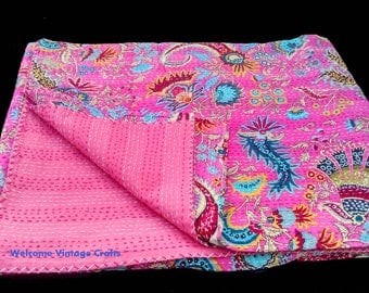kantha blanket Queen Size Quilt Sheet kantha Quilt Handblock King Size Quilt block print Quilt Cotton Kantha Beach Throw Bedcover Bedsheet,